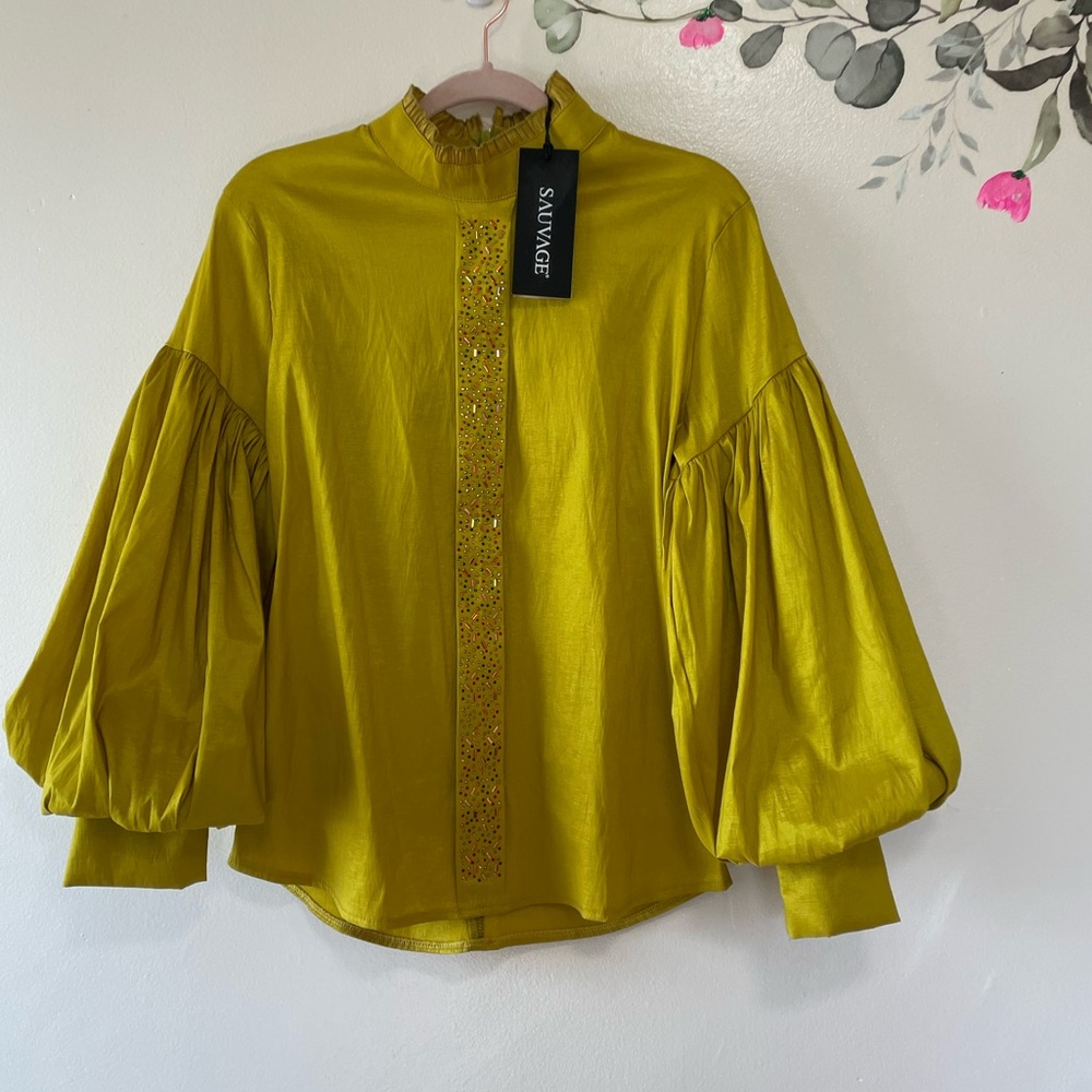 Salvage Mustard Blouse with Statement Sleeves